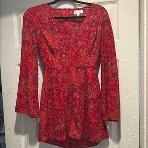 Red Floral Long Sleeve Romper
